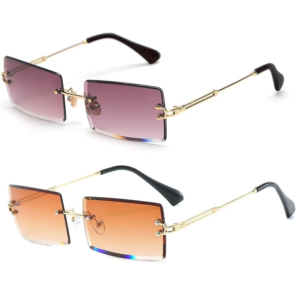 Kantløse rect solbriller til kvinder/mænd Ultra metal stel briller Fash Square Uv400 briller unisex Tea