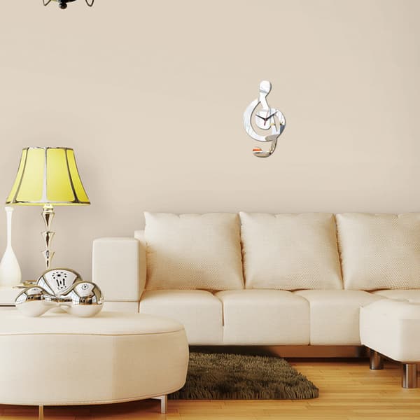 Musikknote Akryl Väggklocka Modern Silent Wall Clock Art Deco Silver Sliver
