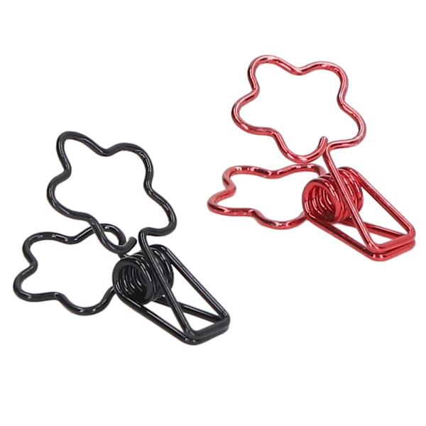 100 Søde Tegneserie Blomsterformede Papirclips - Sorte & Røde Metalklips med Lang Hale til Kontorpapir