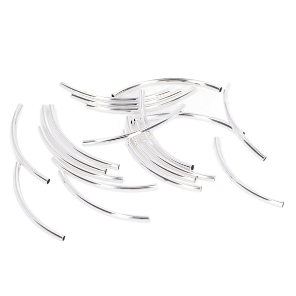 100 stycken böjda nudlar rör distanspärlor 0,3x5cm med silverpläterad finish - perfekt för DIY smyckestillverkning