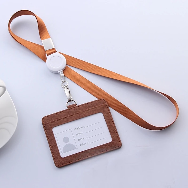 Infällbara nyckelband ID-bricka Hållare Läder Bank Bus Pass Case Cover Män Dam Bank Kreditkortshållare Rem Korthållare brown(.1488)