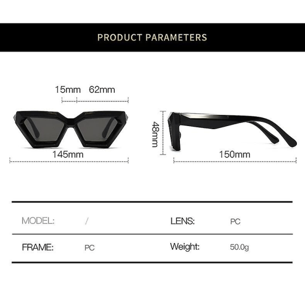 Tykk ramme Polygonal solbriller Personlighet Mote solbriller Diamond solbeskyttelsesbriller Black frame Black Grey lens