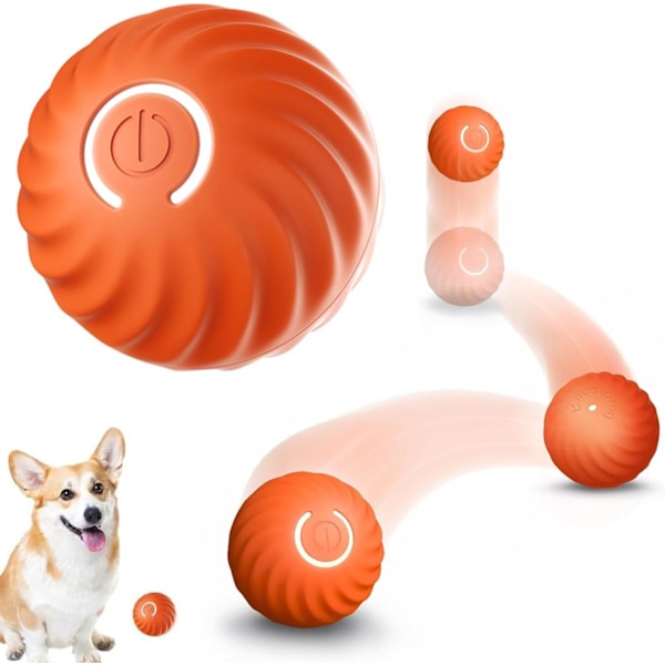 Interaktiv hundboll, liten hundboll, smart leksaksboll, automatisk hundleksak, interaktiv bollleksak, USB 360 graders självrotation Orange