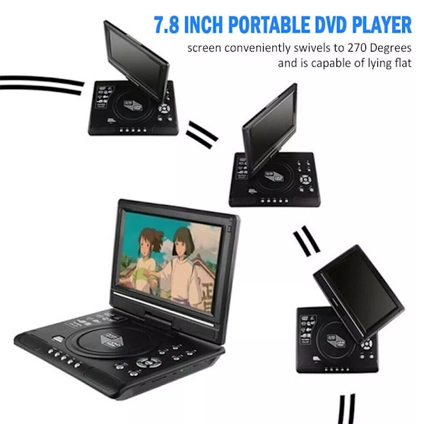 Bærbar DVD-afspiller med HD stor roterende skærmafspiller + Gamepad DE