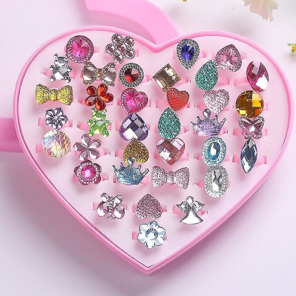 36 stk Kids Ring Kids Diamond Princess Gemstone Ring smykker plastic base