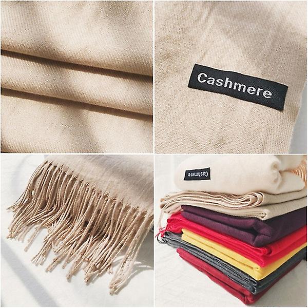 Cashmere varmt skjerf Dame Pure Color Cashmere skjerf med frynser Black