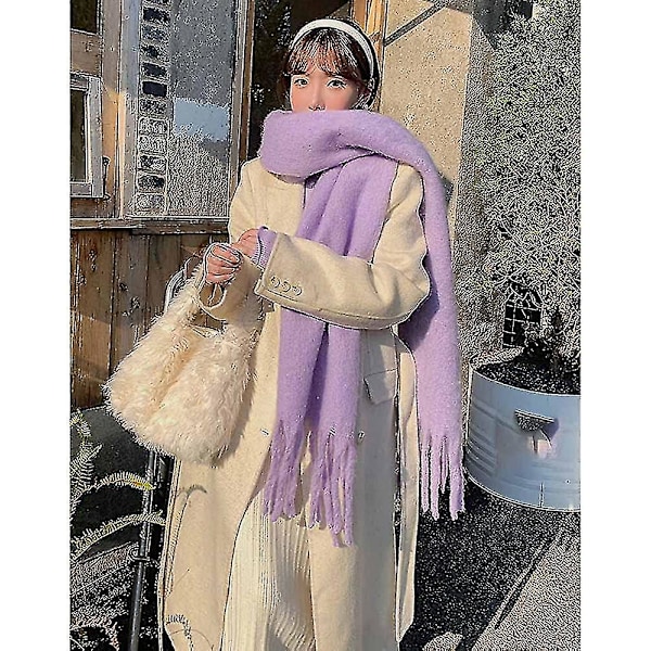Stort tykt skjerf Fargerikt Cashmere Feel Oversized skjerf Teppe Mykt Stort ullsjal Tykt Vinter Varme Kvinner Lavender