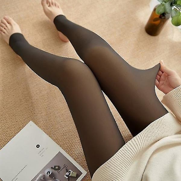 Dame Velvet Tykke Tights Varme Vinter Strømpebukser Elastisk Fleece Strømpebukser Høy midje Kroppsstrømper-1 Black half f Black half feet 80g-no velvet