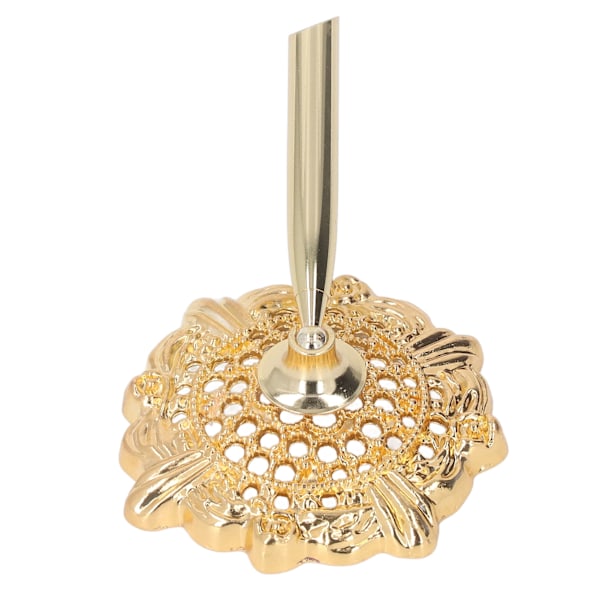 Retro Classic Style Hollow Pattern Metal Pen Stand in Gold for Office Desk (Pen Not Included) - Decorative and Practical Compact Insertion Pen Holder