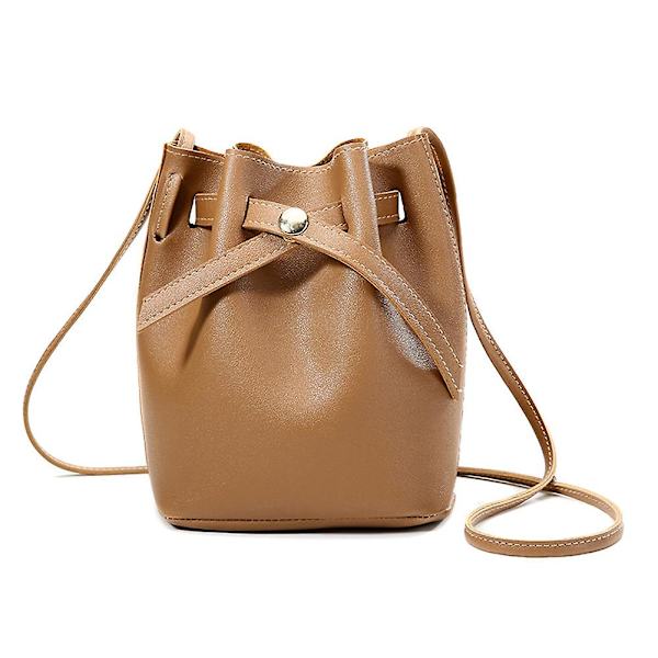 Kvinder med stor kapacitet PU-læder Bærbar Cross Body Bucket Bag Enkelt skuldertaske med spænde Brown Style 2