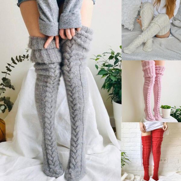 Ullfotvarmende strømper Høst Og Vinter Ensfarge Over-the-knee Sokker Strømper Bunke Bunke Sokker Damesokker 85cm/105cm Gray 85cm