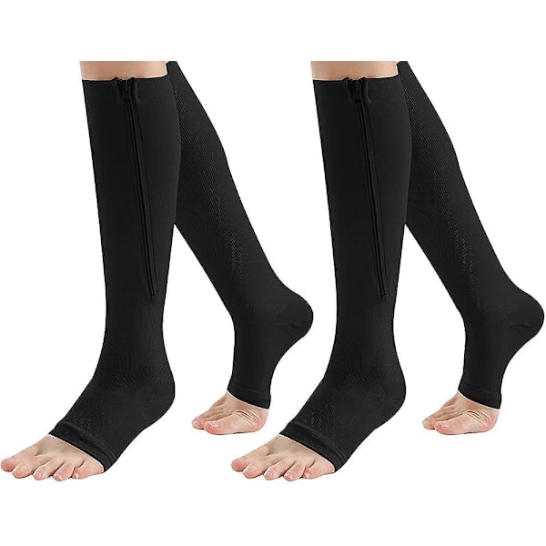 Glidelås kompresjonssokker 2 par Zip Guard Hudbeskyttelse og åpen tå kompresjon L/XL