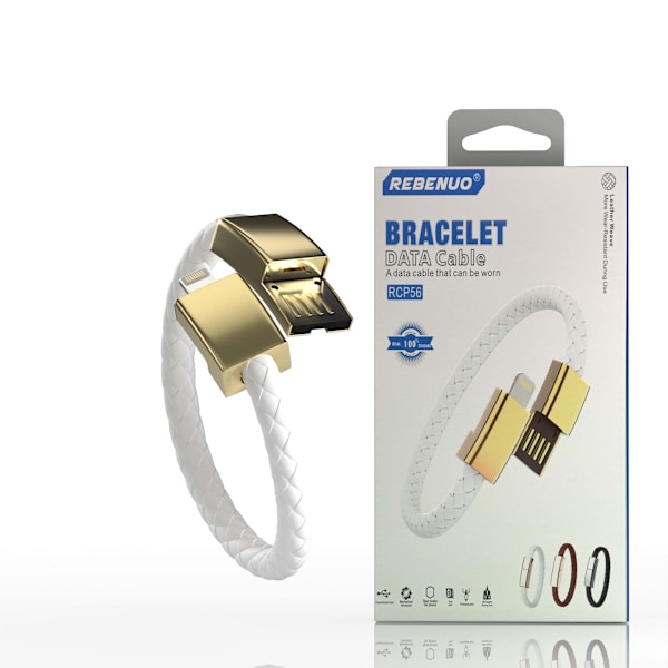 USB till Lightning Laddningsarmband - Elegant Läder Magnetisk Laddare Vit