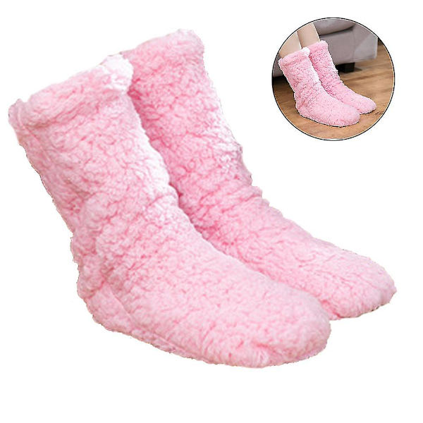 1 par halksäkra strumpor, fluffiga vinterstrumpor i fleece, plysch tjocka varma golvstrumpor Pink