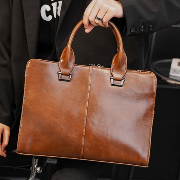 Men's Simple Crossbodys Bag Briefcase Adjustables Detachable Strap Sling Bag for 14 Inch Laptops Light Coffee