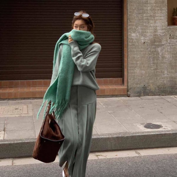 Stort tykt skjerf Fargerikt Cashmere Feel Oversized skjerf Teppe Mykt Stort ullsjal Tykt Vinter Varme Kvinner Matcha Green