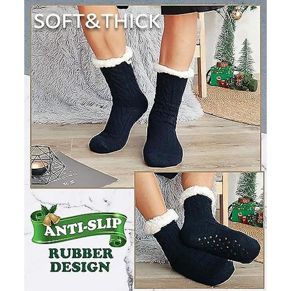 Ett par Tofflor Fluffiga strumpor Thermal Vinter Mysig Hytt Varm Fleece Mjuk Bekväm Tjock Halkfri Säng Jul Hempresent Dark blue