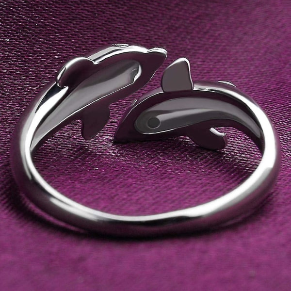 Double Dolphins Ring 925 Sterling Sølv Justerbar Åpen Wrap Tommelfinger Band Løfte Ringer For Wo