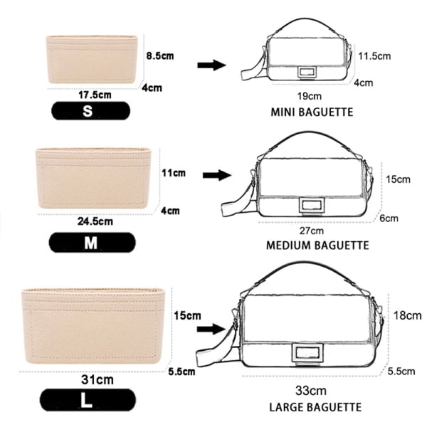 Multi-Pocket Dame Indsats Taske Håndtaske i Filtstof - Beige Beige M