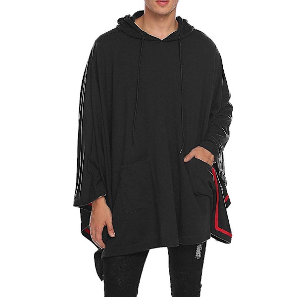 Unisex Casual Hætte Poncho Cape Kappe Mode Frakke Hættetrøje Pullover Med Lomme Sort Black 2XL