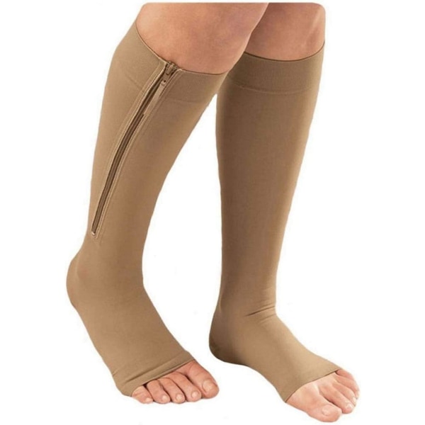 1 pari vetoketjulla puristettavaa lääketieteellistä jalkojen pohkeen turvotusta avovarvassukat Vartaloa muotoileva keskiputki vetoketjulla sukat Pohjesukat