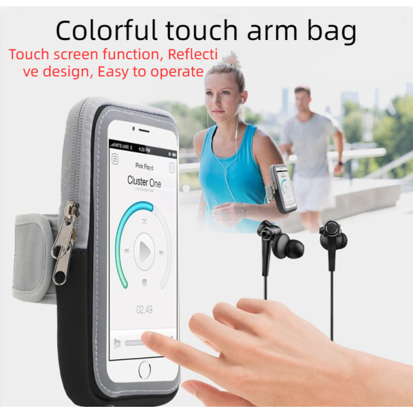 Outdoor Fitness löparväska Touch Screen Arm handledsväska Gray 6.5 inch universal