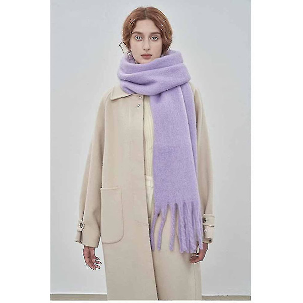 Stort tykt skjerf Fargerikt Cashmere Feel Oversized skjerf Teppe Mykt Stort ullsjal Tykt Vinter Varme Kvinner Lavender
