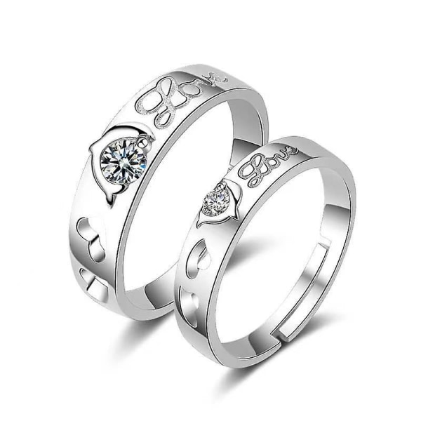 Promise Ring Set Silverpläterad Ring Par Present Par Par Ringar Alla hjärtans dag presenter dolphin adjustable