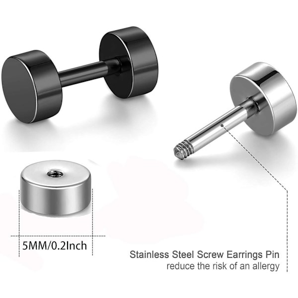 Øredobber, stålskrue flat bakskive 5 par (5MM)