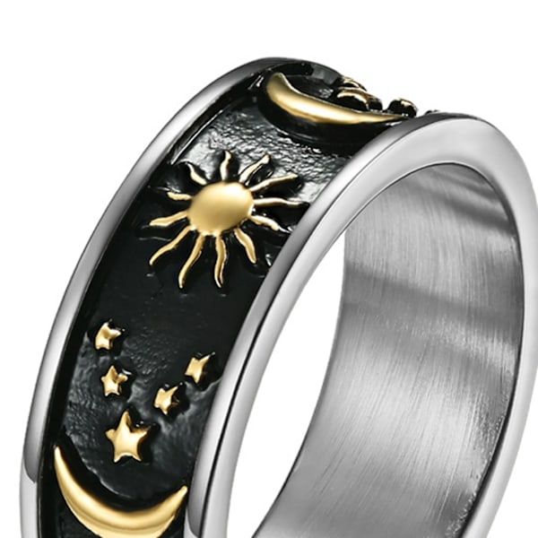 Unisex Ring Stjärna Måne Soldekoration Män Kvinnor Utsökt Rund Bohemian Ring För Bröllop Black and Silver Black and Silver US 13