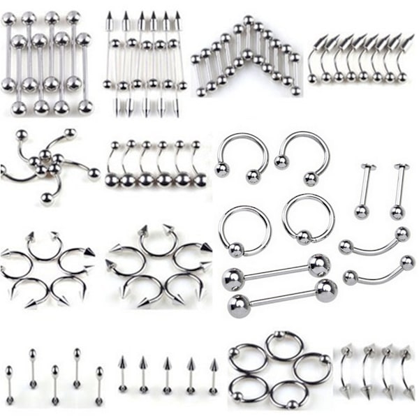 85st Tongue Eyebrow Lip Belly Navel Ring rostfritt stål Pierc Silver