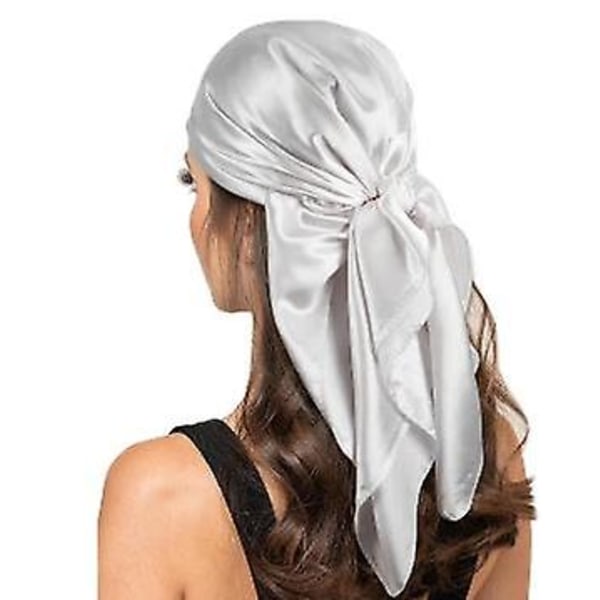 90*90cm Solid Color Satin Square Scarf Fashion Beach Women Head Wrap Light gray