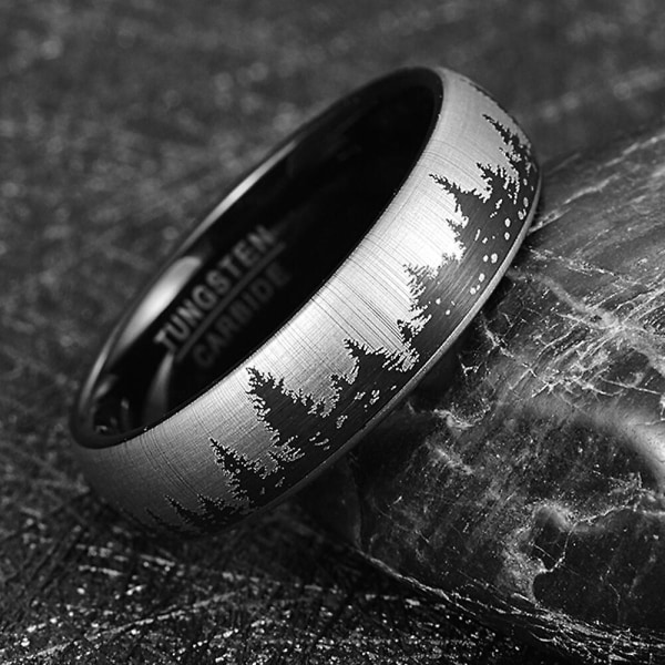 6mm sort laser skovgrantræ juletræsmønster wolfram hårdmetal ring mænds mode bryllup smykker 11
