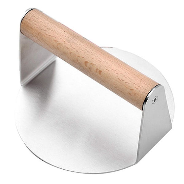 Burgerprässi ruostumattomasta teräksestä, Smash Burger -prässi kahvalla litteälle grillille, ruoanlaittogrilli, pyöreä lihapuristin Round meat press [14cm] 1.5 thick