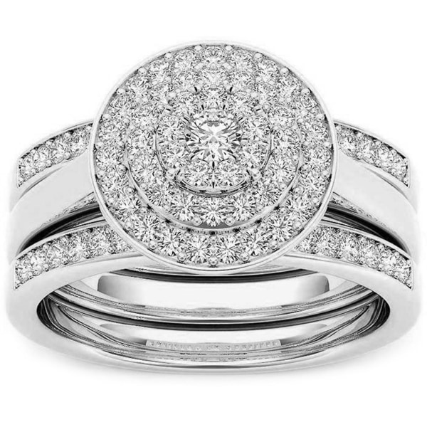 Full Diamond Mousserande Ringar För Kvinnor Pars Sweet Legering Smycken Bröllop Brud Silver CY604 10