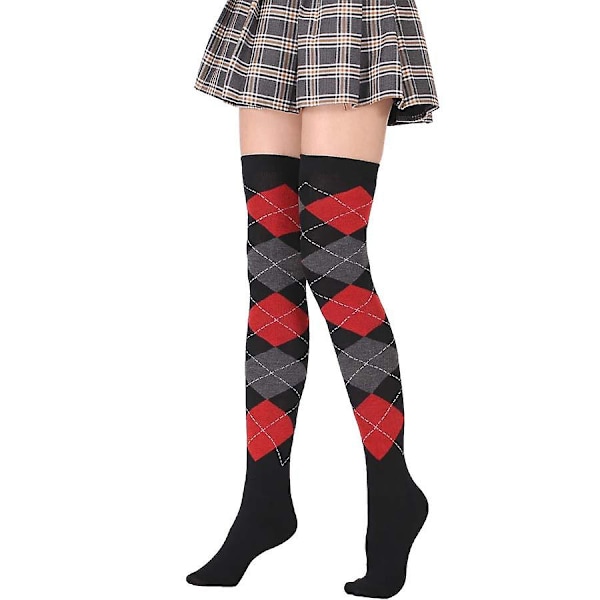 Damestrømper Diamond Plaid høj elastisk over knæet lange sokker color 3