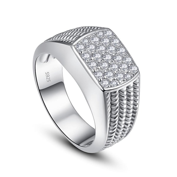 925 Sterling Silver 10 mm Rhodiumpläterad Cubic Zirconia Ring Bröllopssmycken för män 12