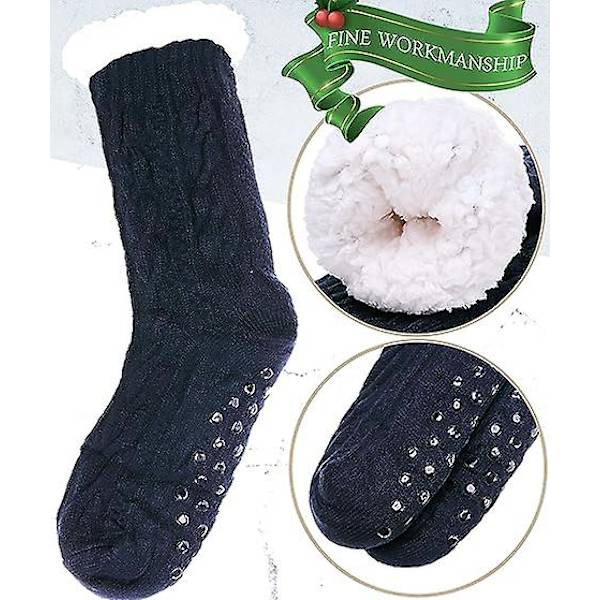 Ett par Tofflor Fluffiga strumpor Thermal Vinter Mysig Hytt Varm Fleece Mjuk Bekväm Tjock Halkfri Säng Jul Hempresent Dark blue