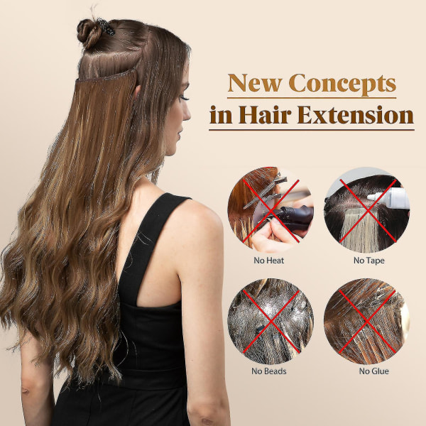 Halo Hair Extensions Usynlig ledning Bølget krøllete lange syntetiske hårstykker for kvinner Justerbart pannebånd 10H613 16inches