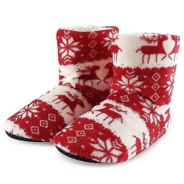 Aldult Hjem Tøfler Dame Vinter Gulv Sko Jul Elg Innendørs Sokker Sko Varm Pels Slides Dame Plysj Tøfler Pantoffels 39-41 27cm red