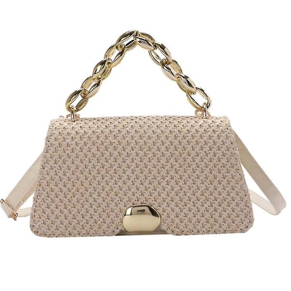 Stråvævet taske med legeret håndtag Rattan Tote Crossbody-taske Sommer strandtasker White