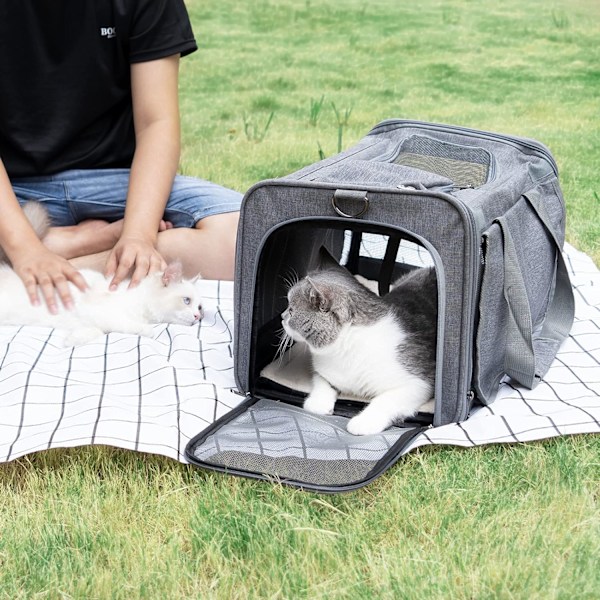 Kæledyrsbur til Store Katte, Blødt Kattebur til Mellemstore Store Katte og Hvalpe op til 9 kg, Vaskbart Hundebursbeskyttelse til Hjemmet Udendørs Grå Grey L