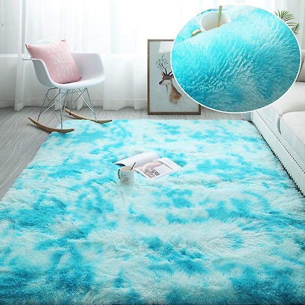 Lodne Regnbue Tepper for Barnerom Myke Lodne Tepper Stue Barn Babyrom Barnehage Lekerom Søt Innredning Teppe Tie Dye Lyseblå Tie Dye Light Blue 80x160cm