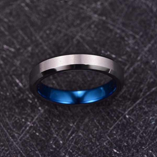 Nuncad 4mm Tungsten Carbide Ring Blå Yderring Stål Salat Affaset Ring Til Par Kvinder Mænd Carbon Inoxidable Ringe 8