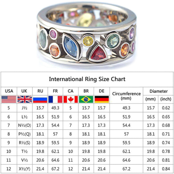 Kristallring Mode Geometriskt Mönster Ihålig Diamant Flerfärgad Ring Kvinnliga Smycken Present Kreativ Hållbar 7 size
