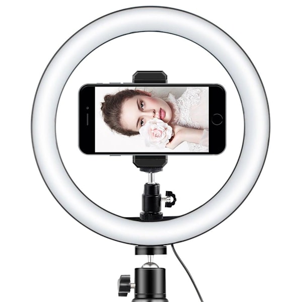26cm Selfie-Lampe, Stativ & Mobilholder - Perfekt Belysning Black Svart