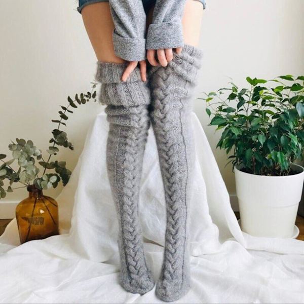 Muoti lämpimät talven neulotut sukat naisten yli polven pitkät reidet korkeat saappaat pehmeät sukat Dark grey 105cm
