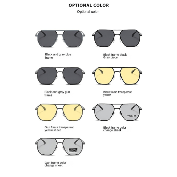 Polarisoidut aurinkolasit Alumiini Magnesium Päivä Yö Kaksikäyttöiset Värimuuttuvat lasit Aurinkolasit H Gun frame Vari color card
