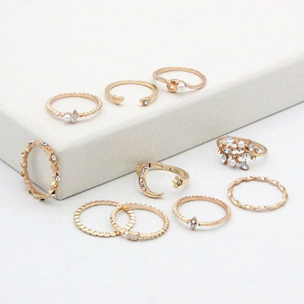 10st/ set Moon Star Ringar Dam Flickor Bohemian Set G One Size