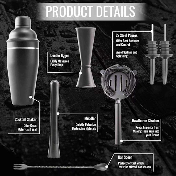 Cocktail Shaker Set - Mattsvart - Rostfritt stål Black Svart